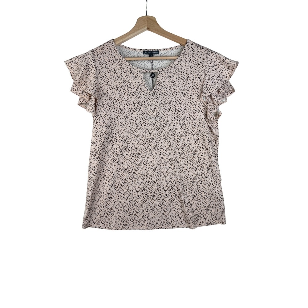 New Adrianna Papell Cheetah Print Knit Triangle Flutter Blouse size Medium Beige